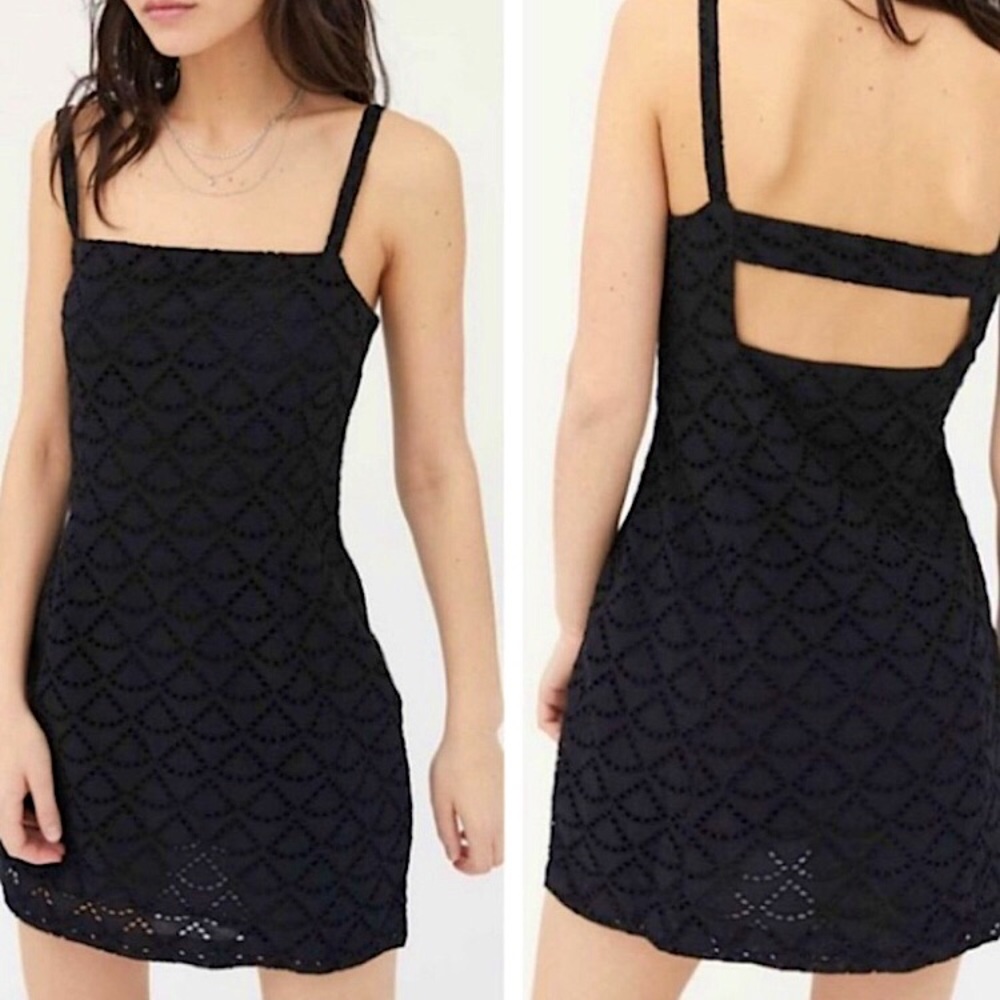 UO Black Eyelet Lace Mini Dress!